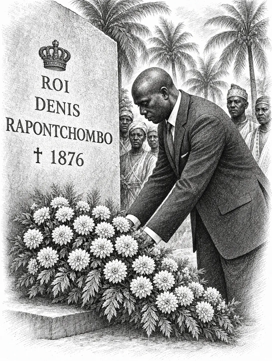 Dépôt de gerbe devant la stèle du Roi Denis Rapontchombo