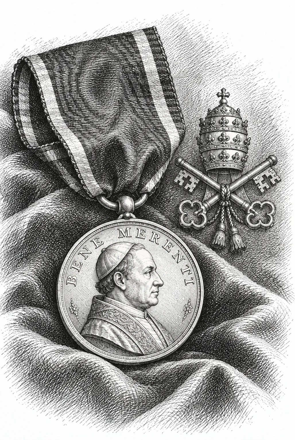 Médaille pontificale Bene merenti à l'effigie de Grégoire XVI, tiare et clefs croisées