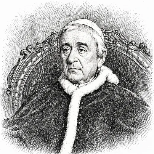 Gravure du pape Grégoire XVI sur son trône, d’après Delaroche