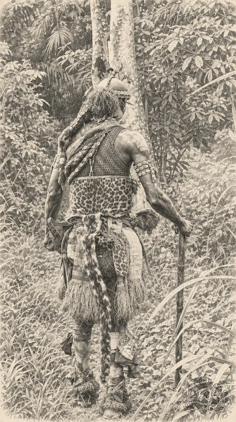 Gravure de Jacques Makaya Zimamo de dos, marchant vers la forêt