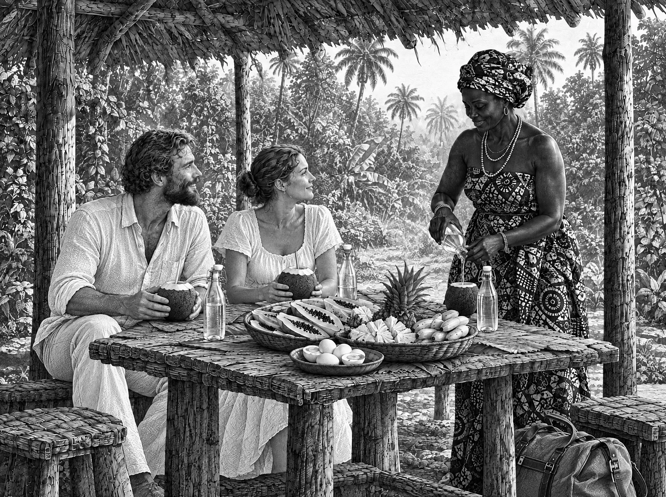 Gravure : dernier petit déjeuner au village