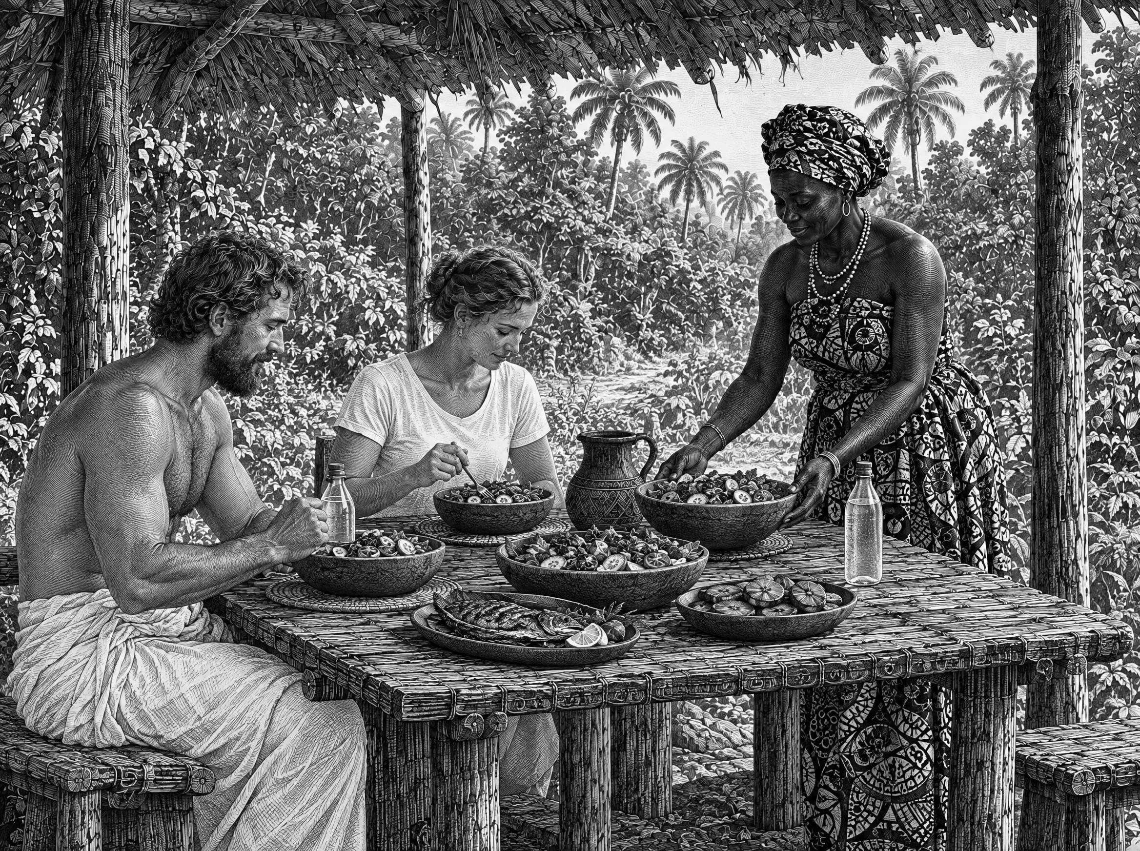 Gravure : un déjeuner léger au village avant la grande nuit
