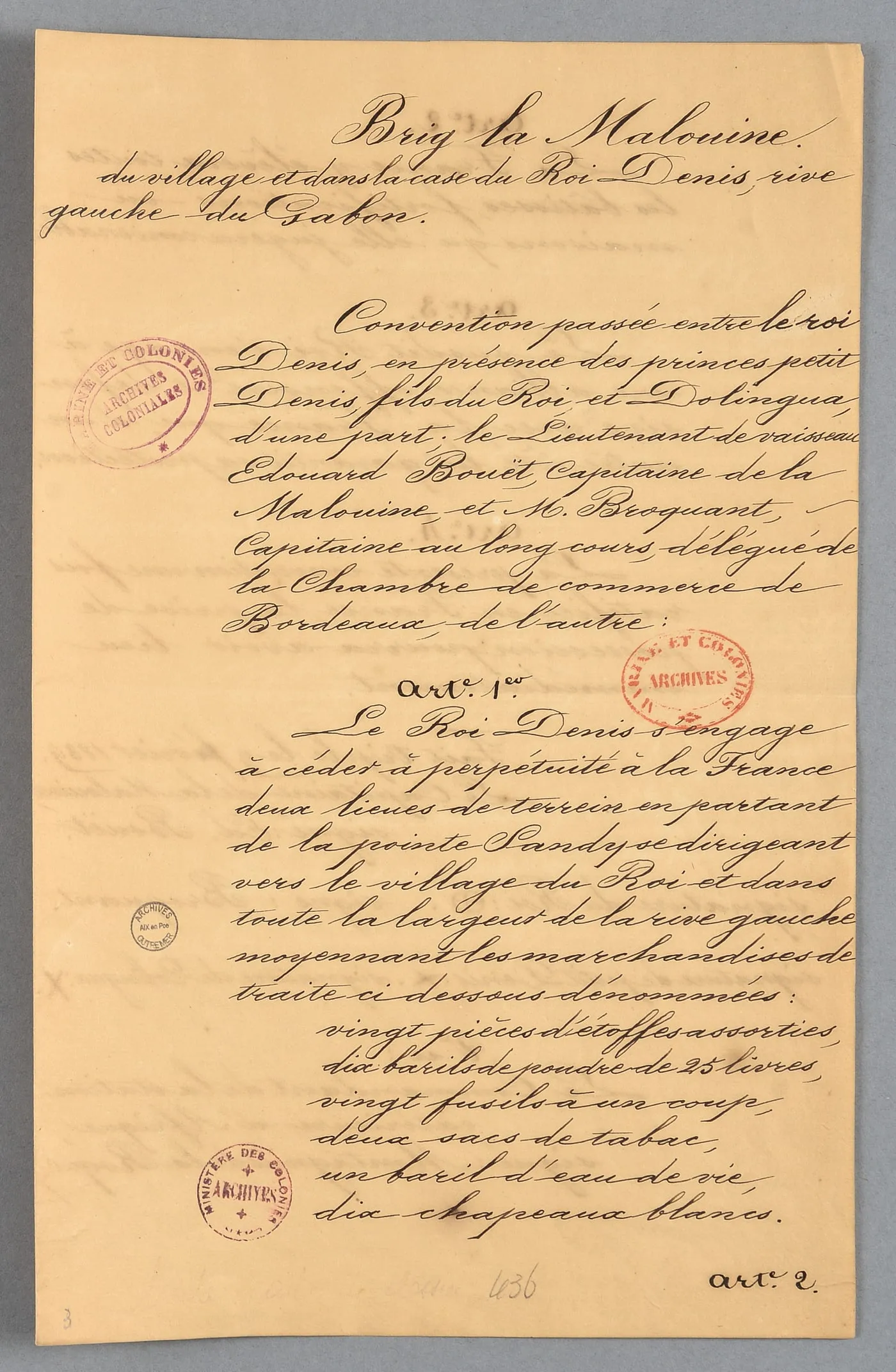 Copie calligraphiée de la convention, première page